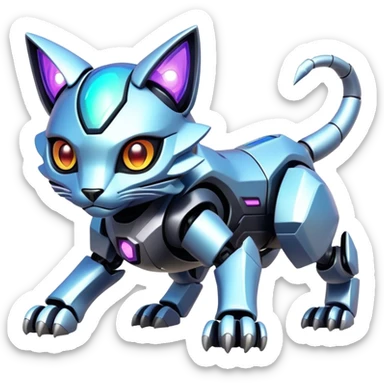  exotic iridescent cyber-Protogen-Fakémon-Pokémon-Vernid-robot-feline-creature sticker