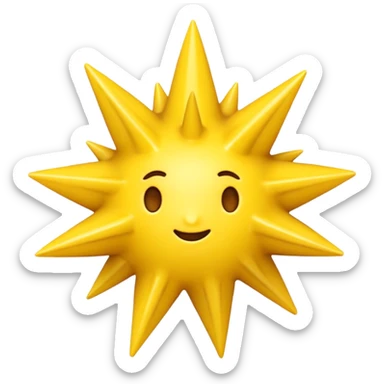 Compact iOS‑style 3D emoji: plain jagged burst (10 spikes), bright yellow, smooth shading, thin darker edge; no characters or pictograms sticker