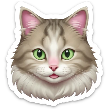 Siberian forest cat grey and white with white around eyes and light green eyes smiling pink nose sticker