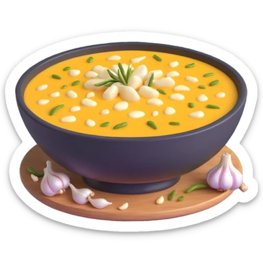 bowl of allioli sauce with garlic cloves sticker