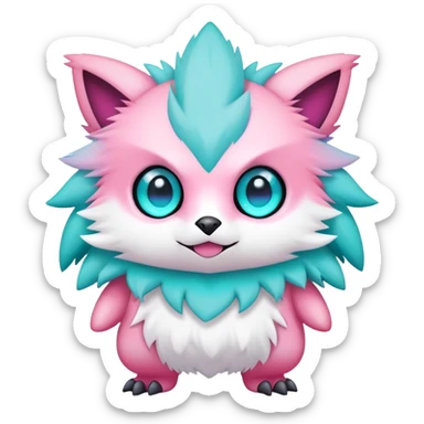 Cute cool edgy kawaii pink-white-turquoise-gradient Digimon-fakemon-creature sticker