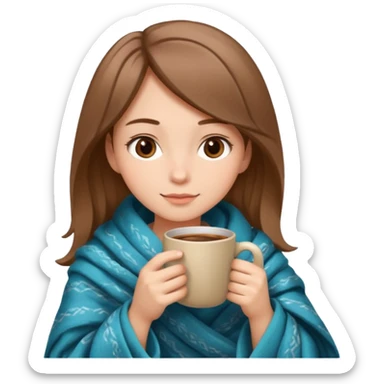 Beige Brown hair Girl drinking coffee, with a cozy blanket and book sticker