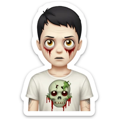 zombie boy with a black short hair and a white t shirt emoji sticker