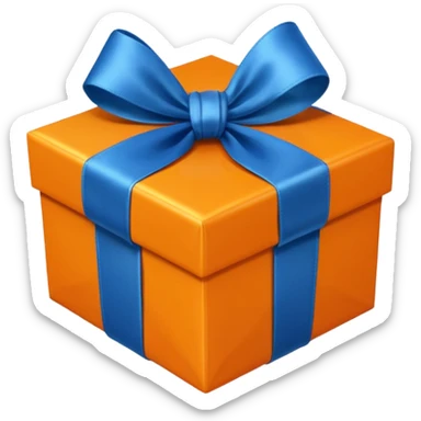 orange gift box with a blue silk ribbon sticker