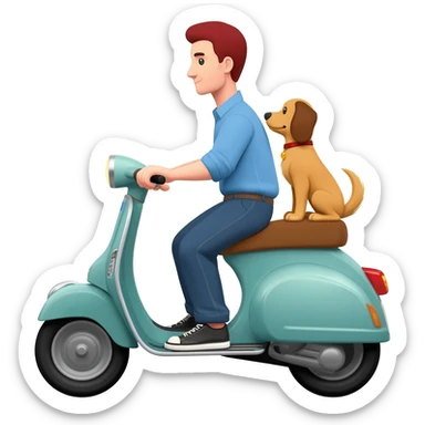 man and his pet dog riding a vespa sticker