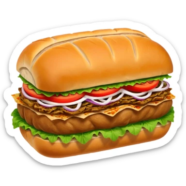 Döner‑Fladenbrot, frisch aufgebacken, leicht geröstet, gefüllt mit saftigem Dönerfleisch, knackigem Salat, Tomaten, Zwiebeln und Kräutersauce. Warme Food‑Fotografie, hohe Details, weiches Licht, Fokus auf Texturen, appetitlich, moderne Restaurant‑Ästhetik, natürliche Farben. sticker