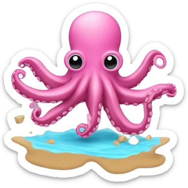 An pink octopus throwing Sand sticker