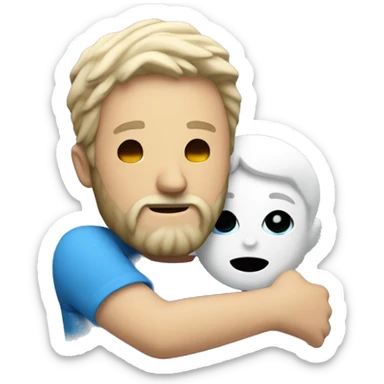 My emoji hugging a white man with blue eyes and a beard  sticker