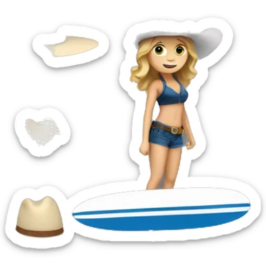 White Girl surfing a wave wearing a cowboy hat sticker