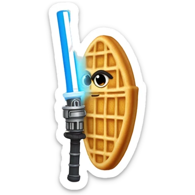 A Cute waffle with a star wars lightsaber sticker