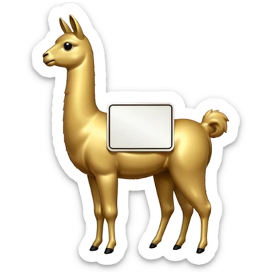 A small golden llama silhouette with a large white sign on its side sticker