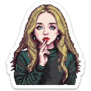 Sabrina Carpenter blowing a kiss pixel art style sticker