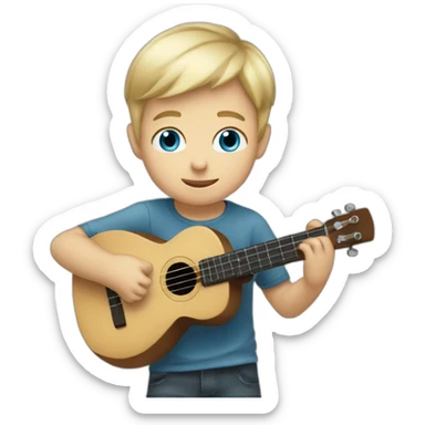 Boy-blond-short-hair-blue-eyes playing ukelele sticker