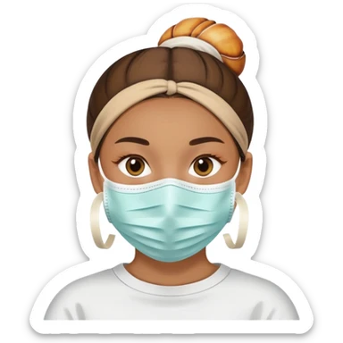 una persona con una mascarilla con un moño y una concha  sticker