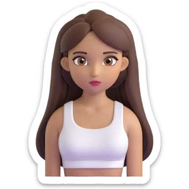 beautiful girl, long straight brown hair, brown eyes with lashes, wearing a white crop top, tan skin sticker