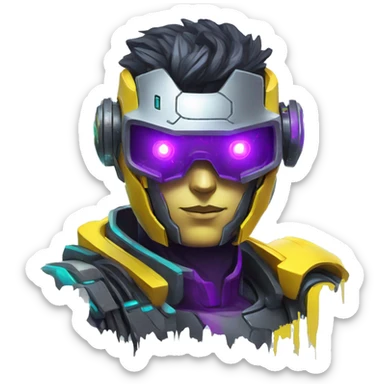 agent, laser eyes, yellow robotic face, cyberpunk, code, cyan and purple colors, only upper body portrait sticker