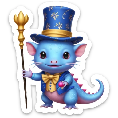 blue axolotl with magician hat sticker
