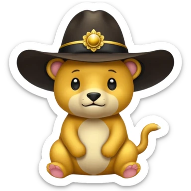 Oso dorado con sombrero elegante y moño negro confundido animatronico sticker
