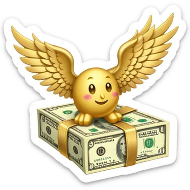 A bundle of dollars with wings with dollor sign in budle sticker