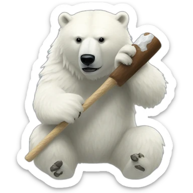 A polar feathered bear weddles above the hammer sticker