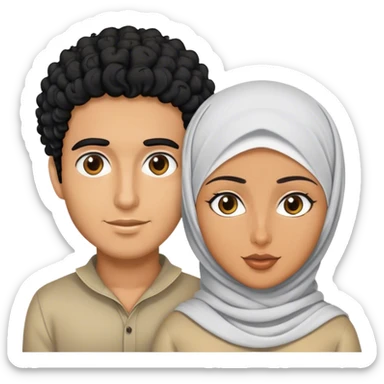 a tanned with black curly hair men and a tanned hijabi women  sticker
