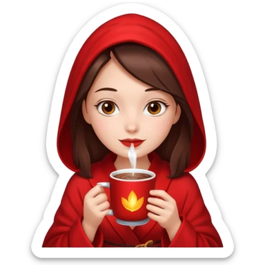 Beautiful girl wearing a red robe and drinking hot chocolate sticker