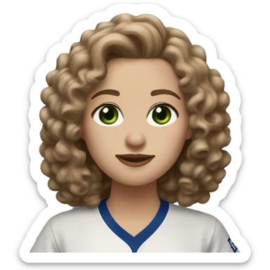Light brown shoulder length curly hair, Dodgers fan woman with green eyes sticker