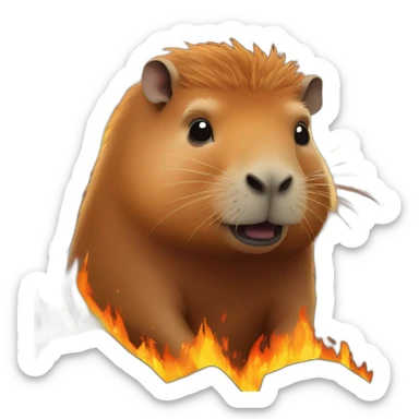 Capybara with fire behind it sticker
