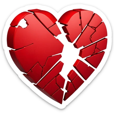 "Realistic HD red broken heart, shattered pieces, no money present, empty and dramatic look, clean white background." sticker