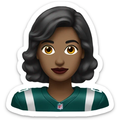 female dark hair red lips wearing Philadelphia Eagles jersey sticker
