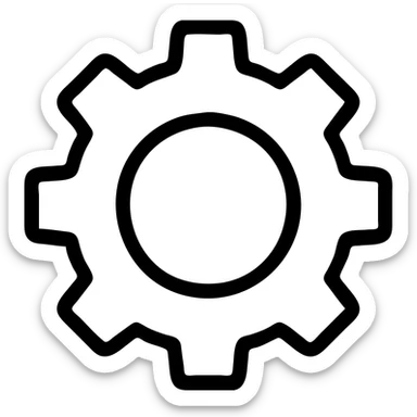 Add a cog icon to the image placeholder, keeping a minimal outline style with no background, focusing on clean and simple black outlines only. sticker