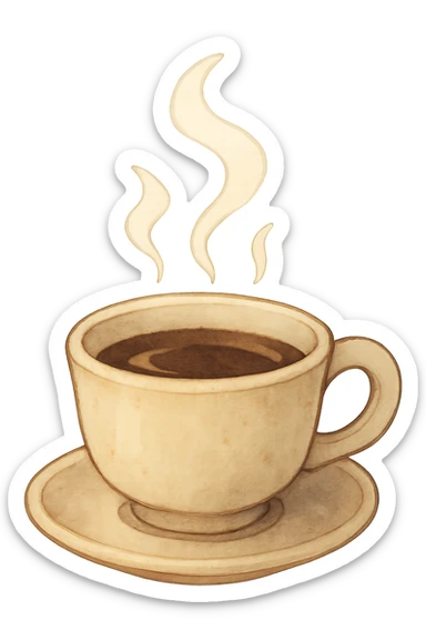 ghibli style icon of a coffee cup, soft colors, whimsical sticker