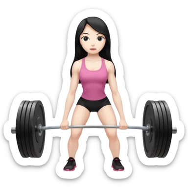 pale girl with long black hair performing a deadlift sticker