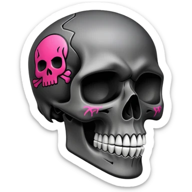 smooth black skull with graffiti brand logos, side view sticker