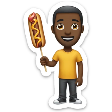 Black man eating a burnt hot dog on a stick sticker