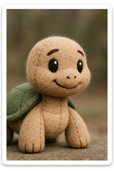 plush toy turtle, soft and cuddly, plush portrait style sticker