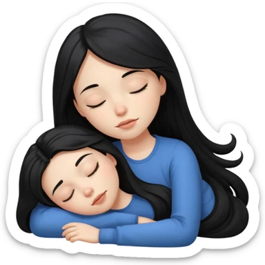 pale girl with long black hair napping sticker