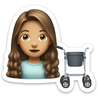 Girl with long brown hair using a walker sticker