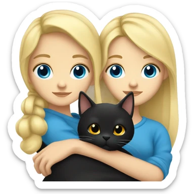 Blonde haired girl with blue eyes cuddled up with black cat sticker