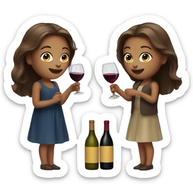 two girls with brown hair holding wine bottles sticker