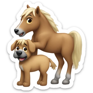 a dog who is hugging a pony sticker
