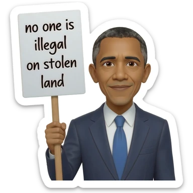 Obama pulling a sign that says no one is illegal on stolen land sticker