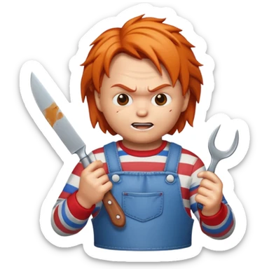 Un emojin de chuky effrayant avec un couteau à la main  sticker