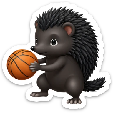 black hedgehog playing basketball sticker