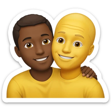 a black guy kissing a yellow guy sticker
