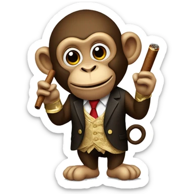 A monkey in a dress and with a cigar sticker