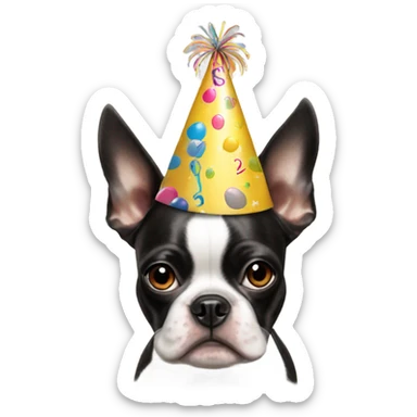 Bostonterrier dog and birthday hat  sticker