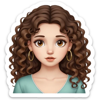 cute girl long brunette balayage curly/wavy not voluminous hair, brown eyes, hoop earrings, natural pretty clean makeup: nauseous and disgusted sticker