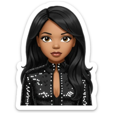 Tenitra Michelle Williams (b.1979), R&B Singer from Destiny's Child with long jet black hair, medium dark skin, black sequin outfit sticker