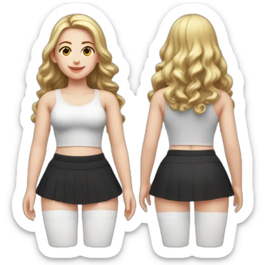 caucasian-curvy-figure scater girl short-black-skirt-back-and-front-views-long-white-socks sticker